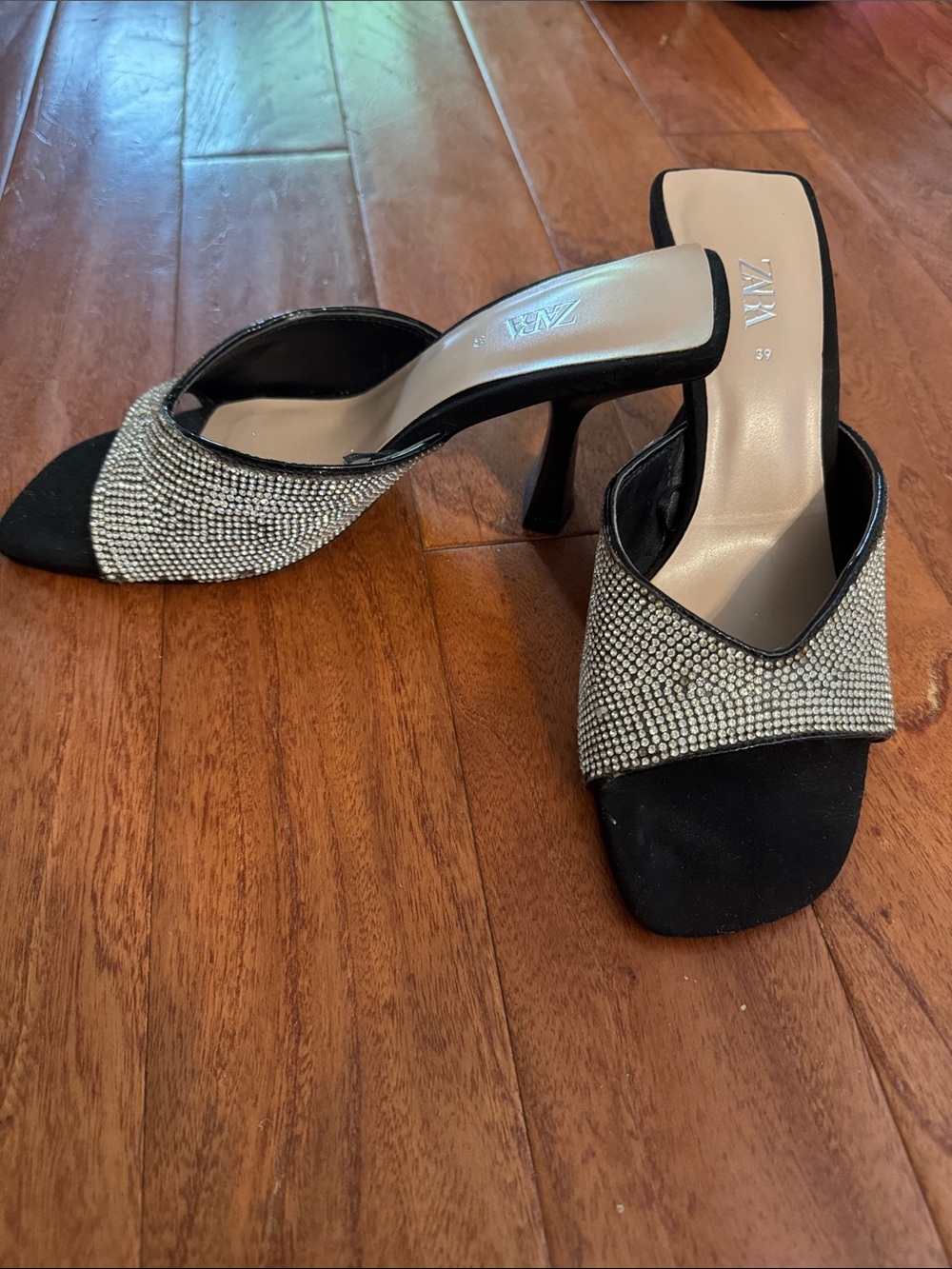 Zara Black Crystal-Embellished Mule Heels